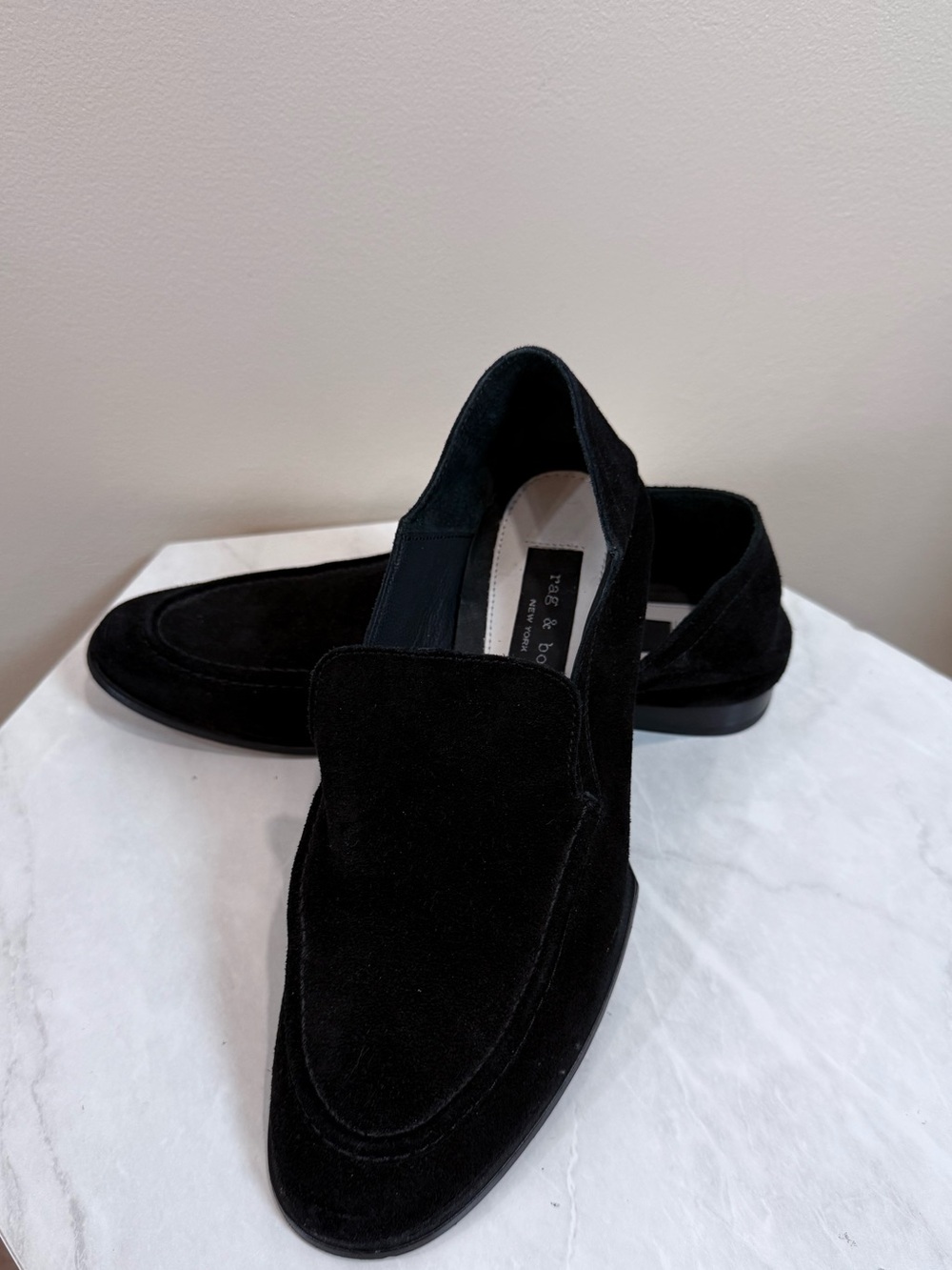 🔥rag & bone Women’s Black Suede Slip-On Loafers Size 39 EC🔥